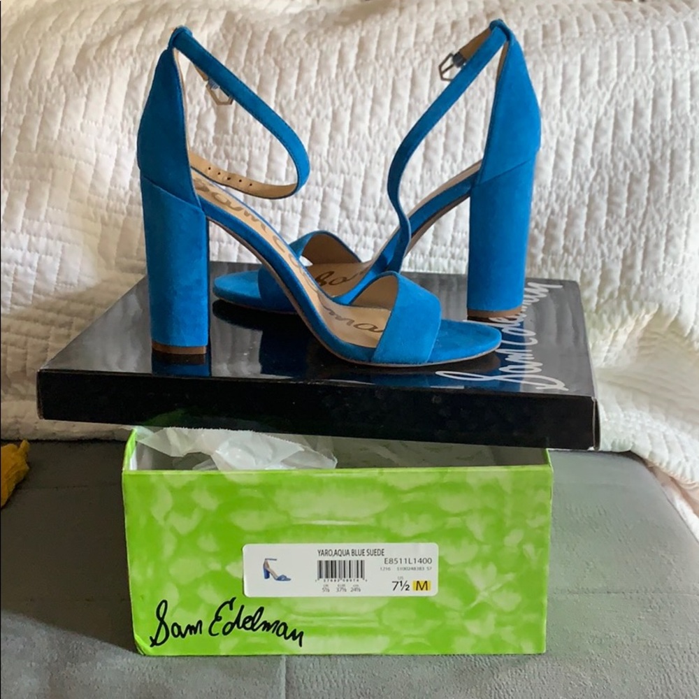 NIB Sam Edelman Yaro aqua blue suede sandal